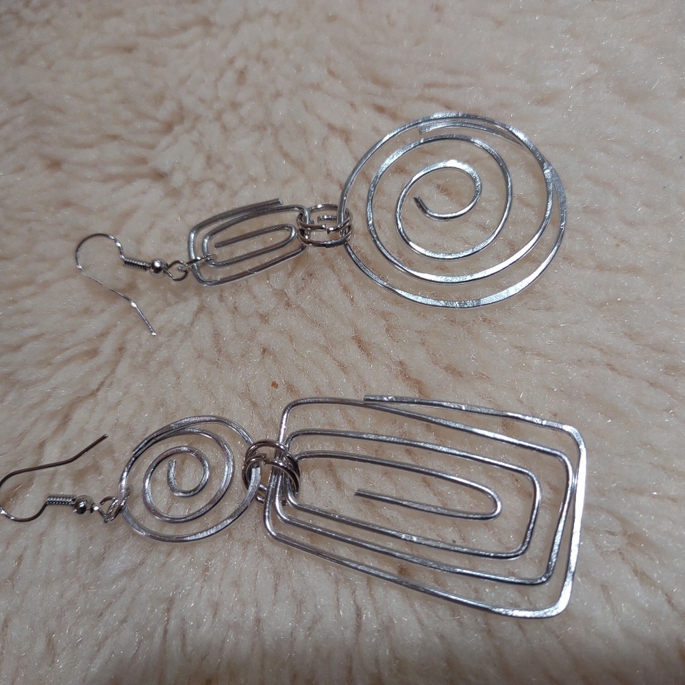 Silver Abstract Earrings - Picture 5 of 5